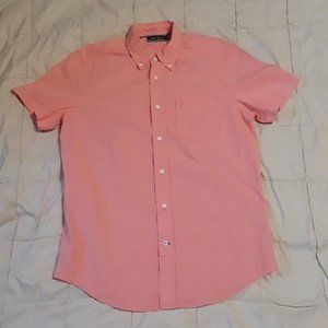 Nautica Mens Seersucker Short Sleeve Button Shirt, Size S Salmon (Pink) NWOT